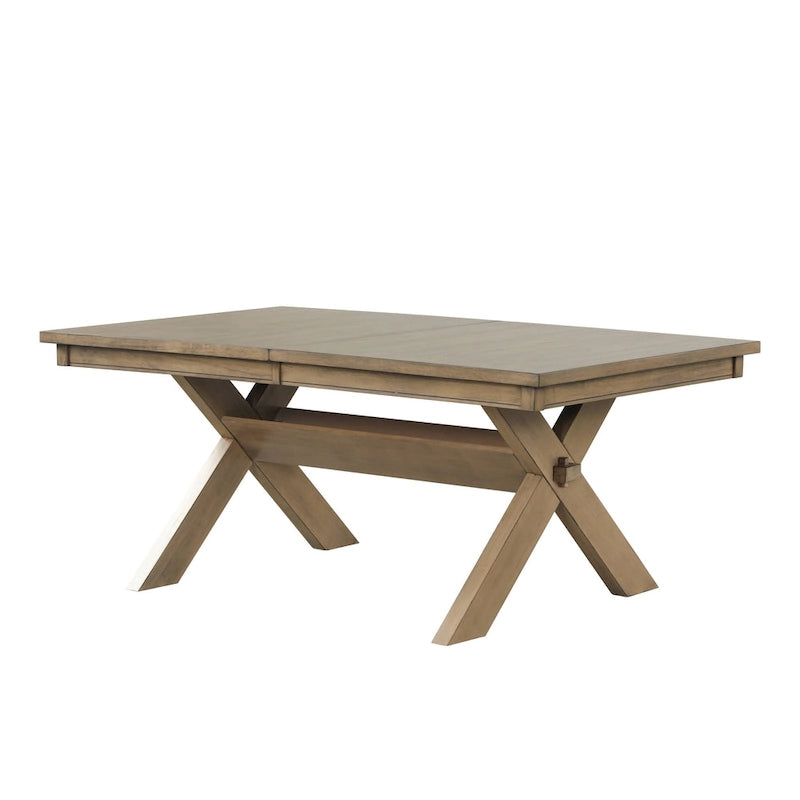 Table à manger extensible à tréteaux brun pin verni avec rallonge de 45 cm