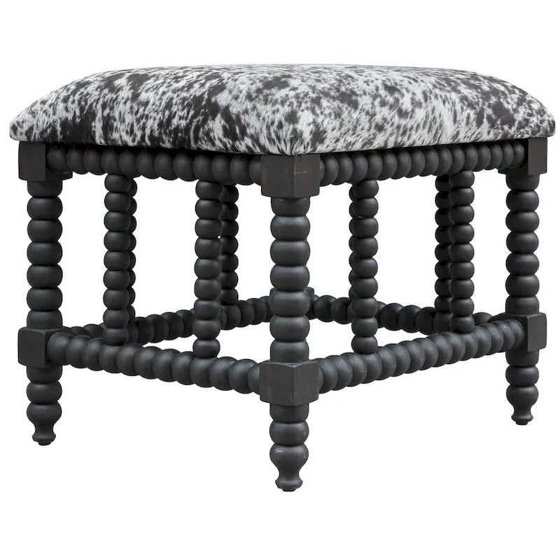 Petite banquette d'appoint rembourrée en similicuir à base en bois tourné noir mat
