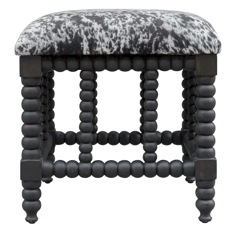 Petite banquette d'appoint rembourrée en similicuir à base en bois tourné noir mat