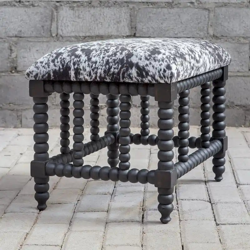 Petite banquette d'appoint rembourrée en similicuir à base en bois tourné noir mat