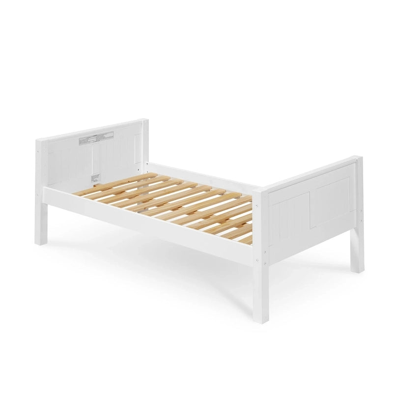 Lit de repos une place avec tête de lit à panneaux et barres de sécurité, blanc