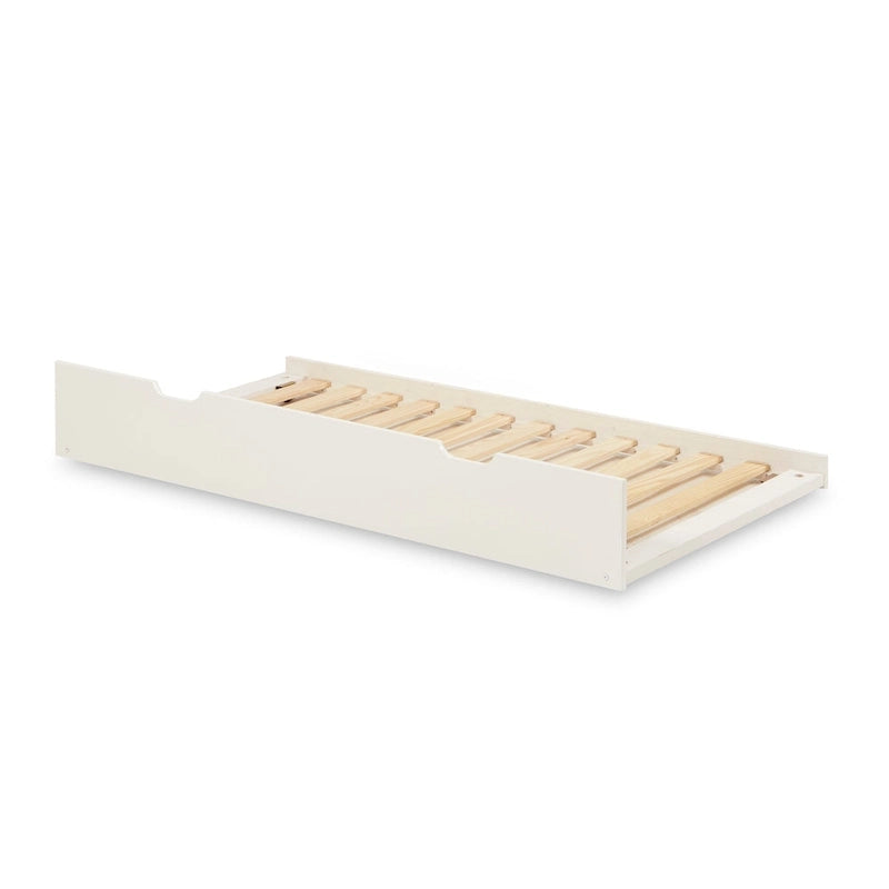 Lit de repos une place avec tête de lit à panneaux et barres de sécurité, blanc