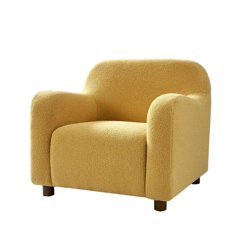 Fauteuil d'appoint rembourré en bouclé avec pieds en noyer massif, multicolore