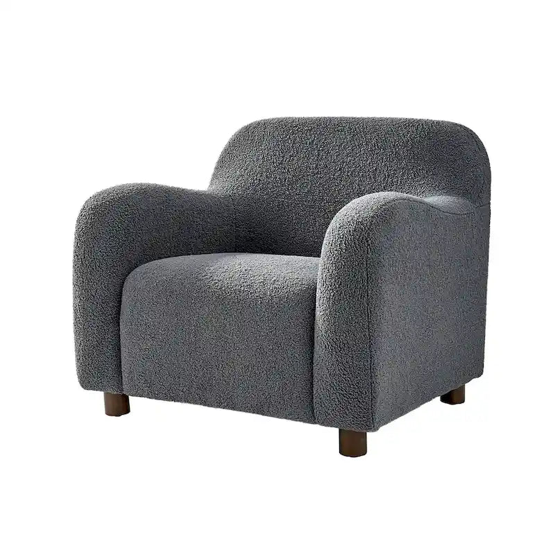 Fauteuil d'appoint rembourré en bouclé avec pieds en noyer massif, multicolore