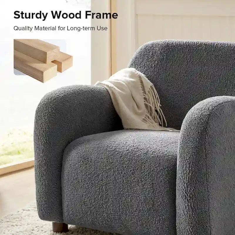 Fauteuil d'appoint rembourré en bouclé avec pieds en noyer massif, multicolore