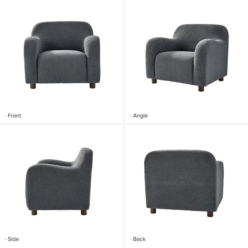 Fauteuil d'appoint rembourré en bouclé avec pieds en noyer massif, multicolore
