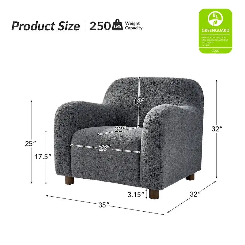 Fauteuil d'appoint rembourré en bouclé avec pieds en noyer massif, multicolore