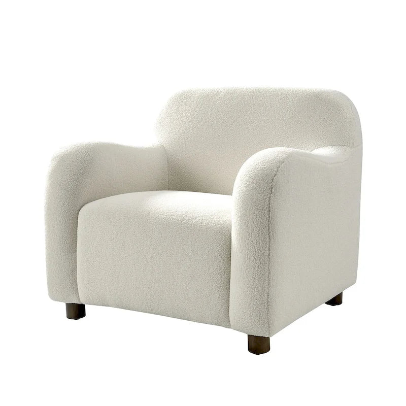 Fauteuil d'appoint rembourré en bouclé avec pieds en noyer massif, multicolore