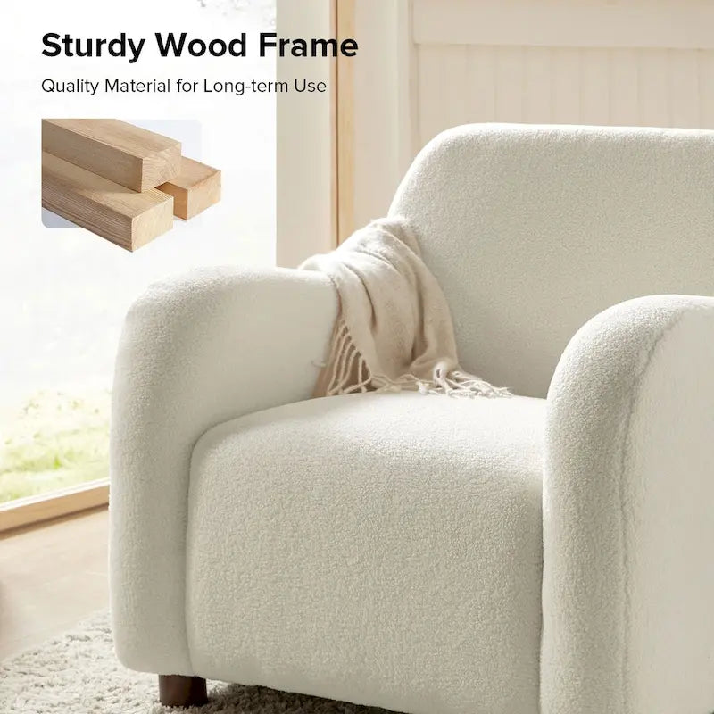 Fauteuil d'appoint rembourré en bouclé avec pieds en noyer massif, multicolore