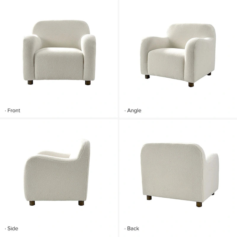 Fauteuil d'appoint rembourré en bouclé avec pieds en noyer massif, multicolore