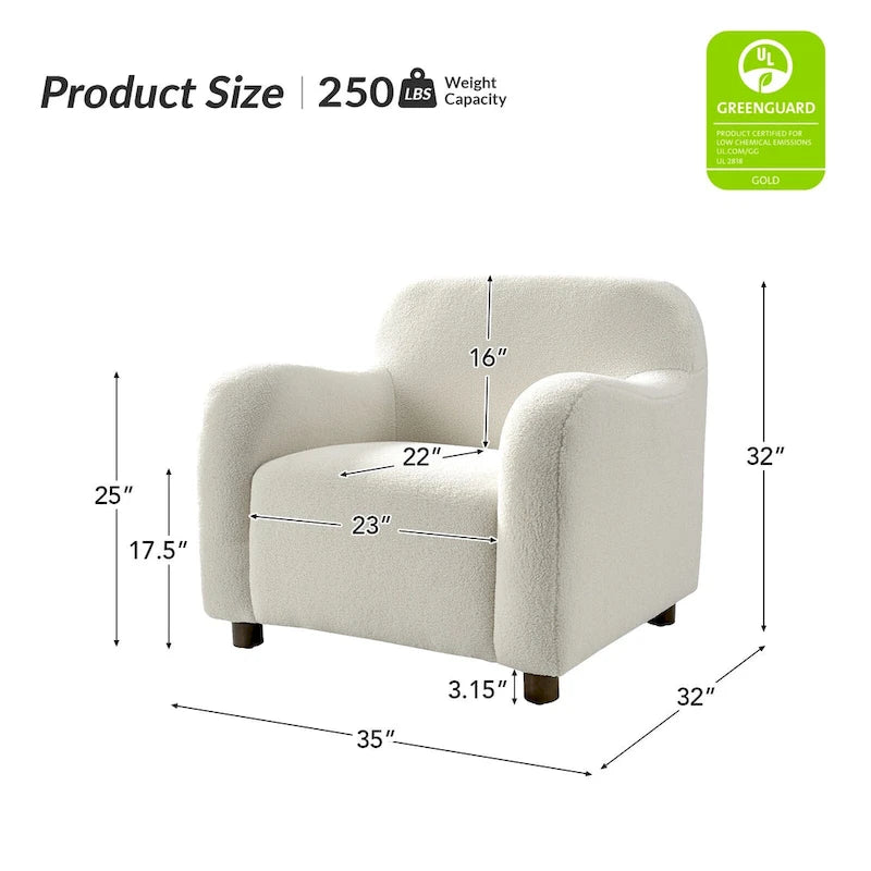 Fauteuil d'appoint rembourré en bouclé avec pieds en noyer massif, multicolore