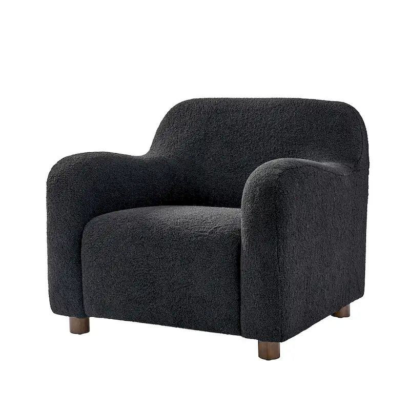 Fauteuil d'appoint rembourré en bouclé avec pieds en noyer massif, multicolore