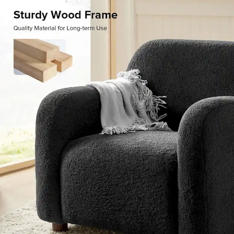 Fauteuil d'appoint rembourré en bouclé avec pieds en noyer massif, multicolore
