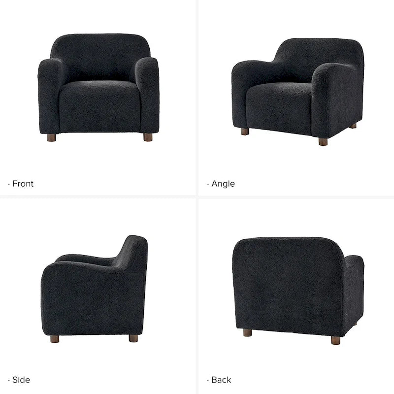 Fauteuil d'appoint rembourré en bouclé avec pieds en noyer massif, multicolore