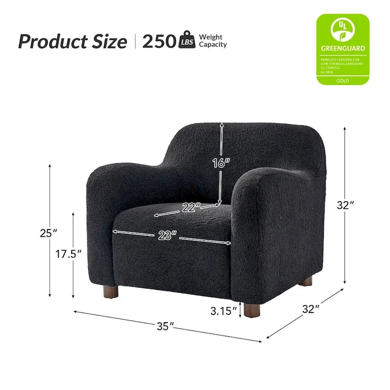 Fauteuil d'appoint rembourré en bouclé avec pieds en noyer massif, multicolore