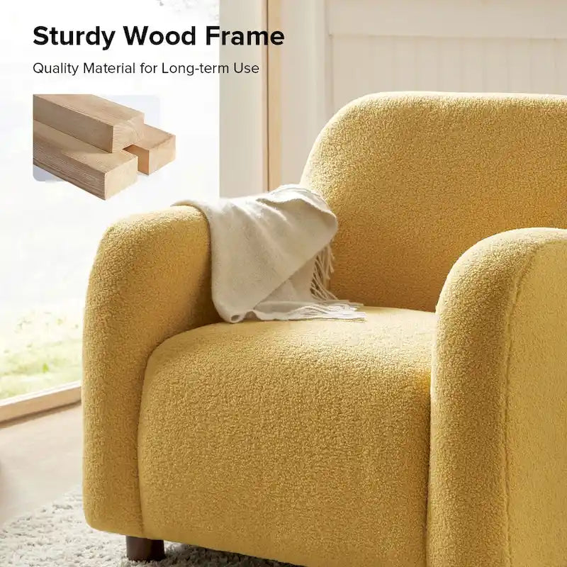 Fauteuil d'appoint rembourré en bouclé avec pieds en noyer massif, multicolore