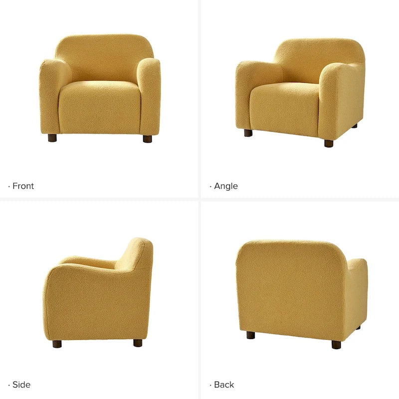 Fauteuil d'appoint rembourré en bouclé avec pieds en noyer massif, multicolore