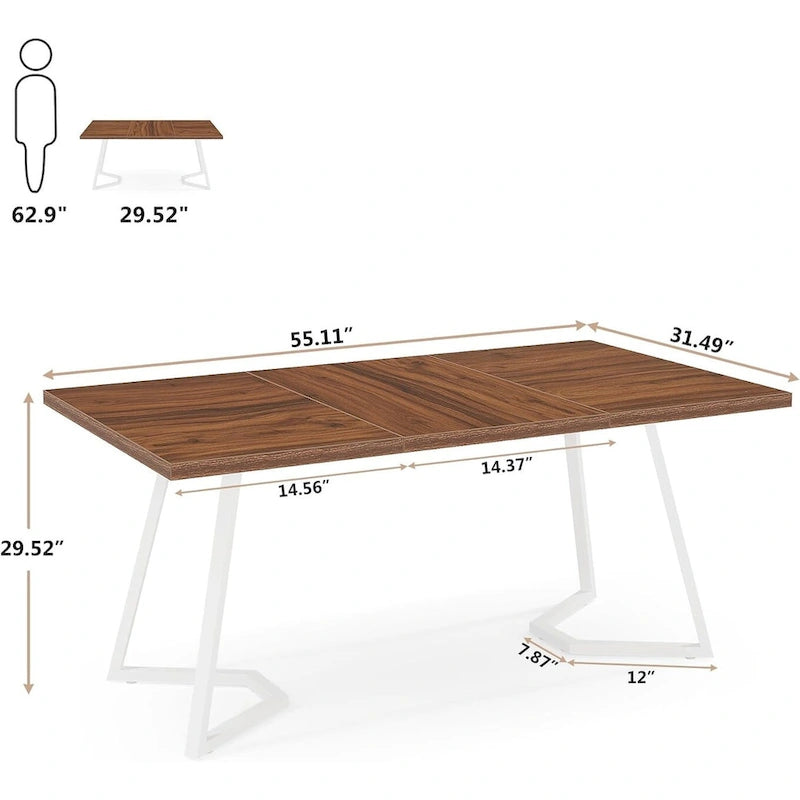 Bureau moderne avec plateau en bois et pieds en métal blanc, marron