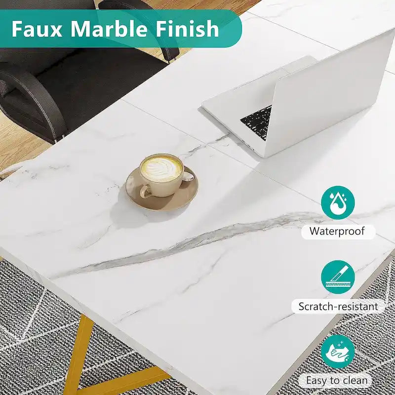 Bureau moderne avec plateau en bois et pieds en métal blanc, marron