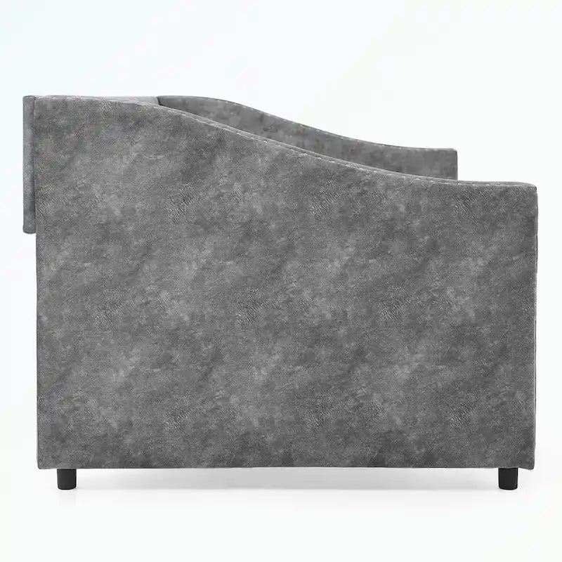 Lit de repos capitonné avec tiroirs de rangement, accoudoirs ondulés et clous décoratifs Gris Beige