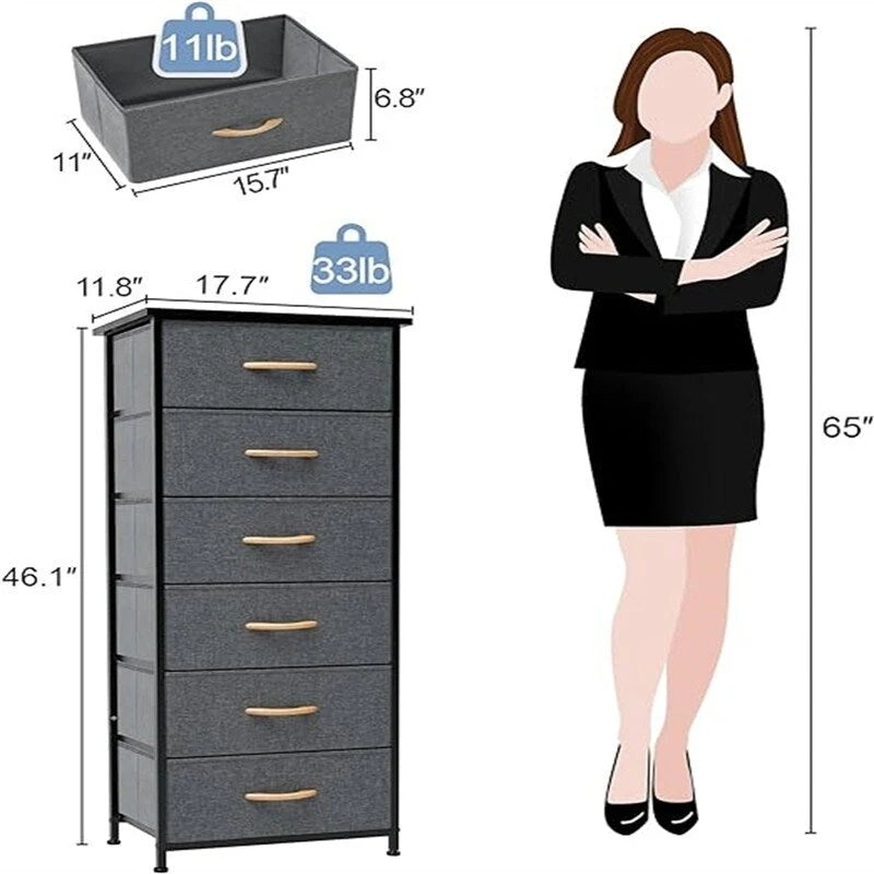 6-Drawer Vertical Dresser Storage Tower Organizer with Wood Handles