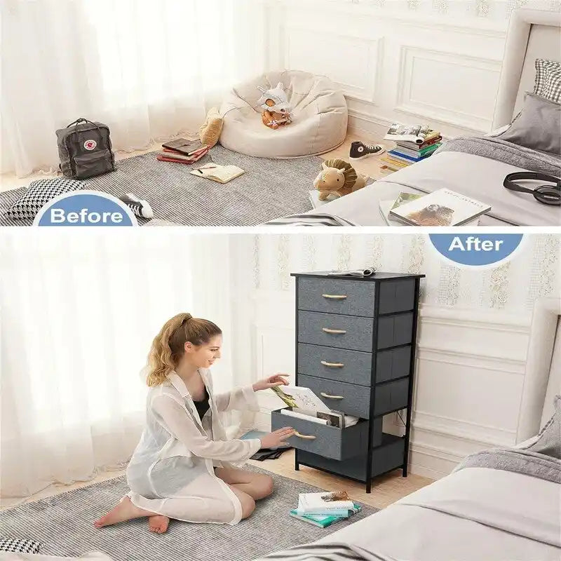 6-Drawer Vertical Dresser Storage Tower Organizer with Wood Handles