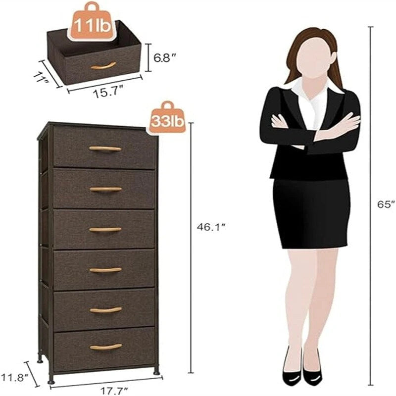 6-Drawer Vertical Dresser Storage Tower Organizer with Wood Handles