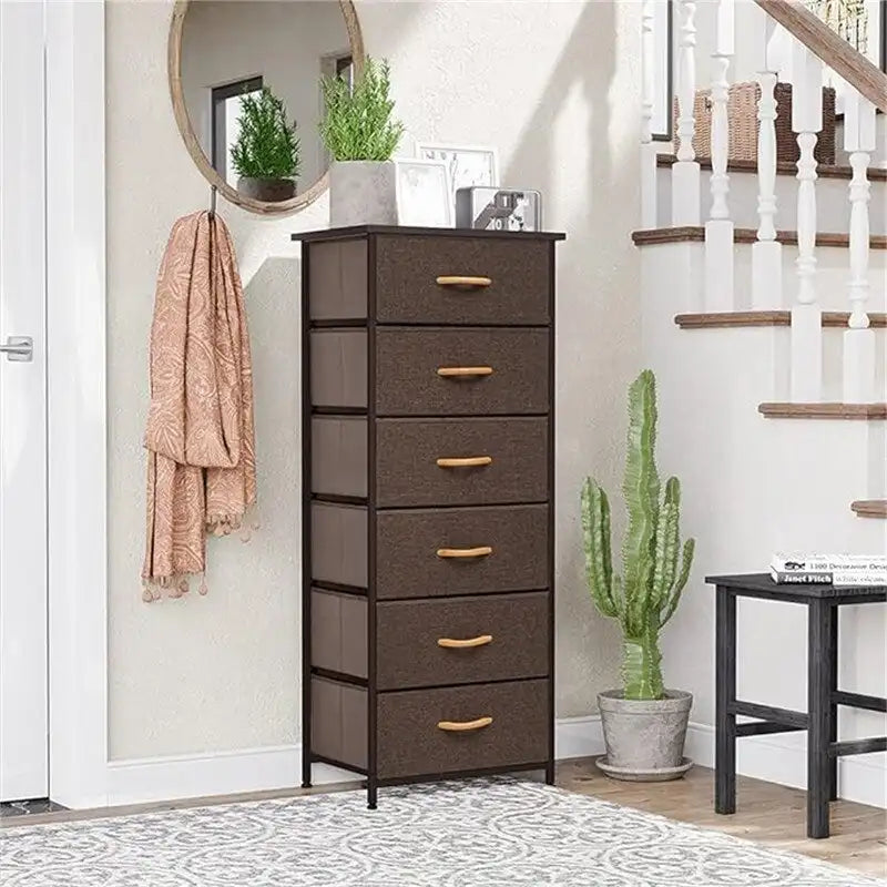 6-Drawer Vertical Dresser Storage Tower Organizer with Wood Handles