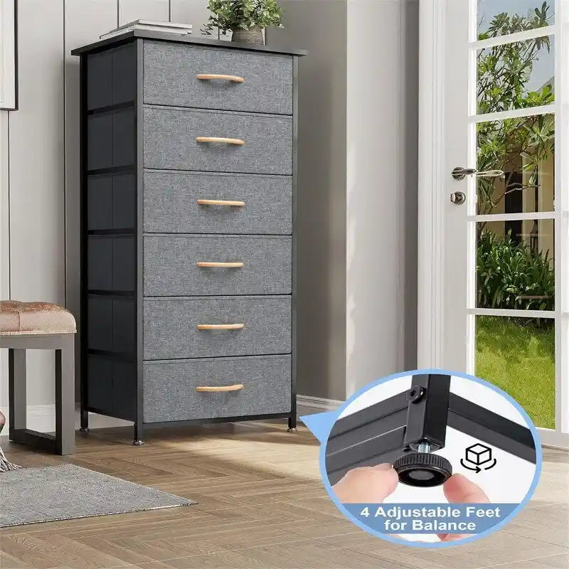 6-Drawer Vertical Dresser Storage Tower Organizer with Wood Handles