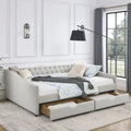 Canapé-lit capitonné queen avec tiroirs de rangement beige gris