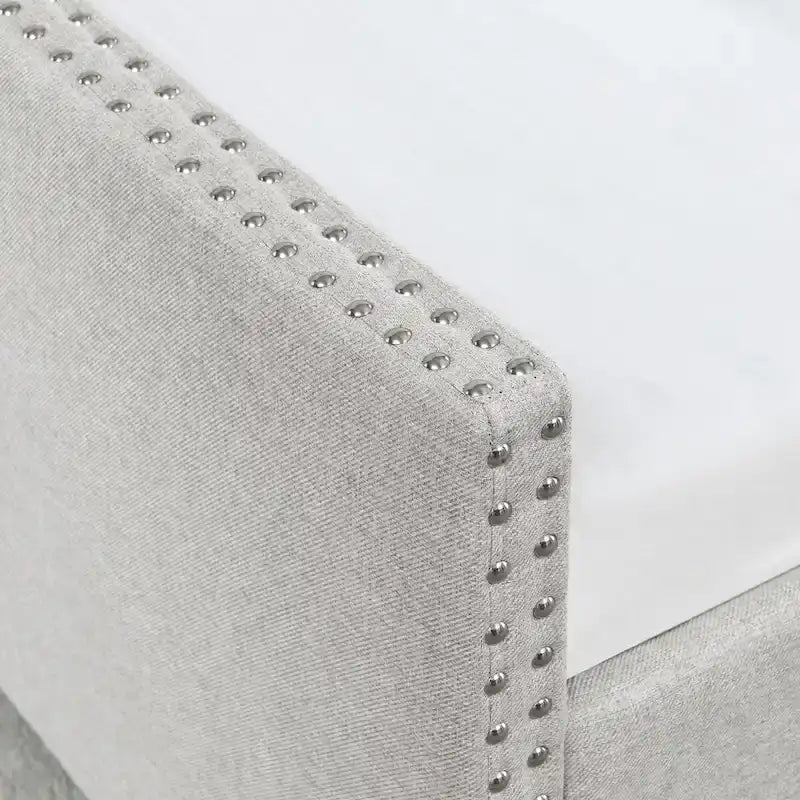 Canapé-lit capitonné queen avec tiroirs de rangement beige gris