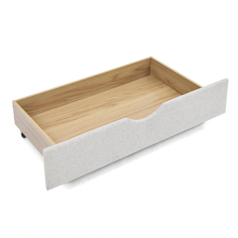 Canapé-lit capitonné queen avec tiroirs de rangement beige gris