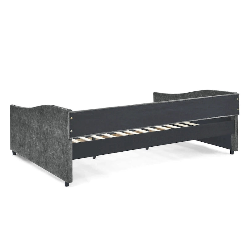 Canapé-lit capitonné queen avec tiroirs de rangement beige gris