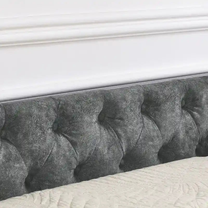 Canapé-lit capitonné queen avec tiroirs de rangement beige gris