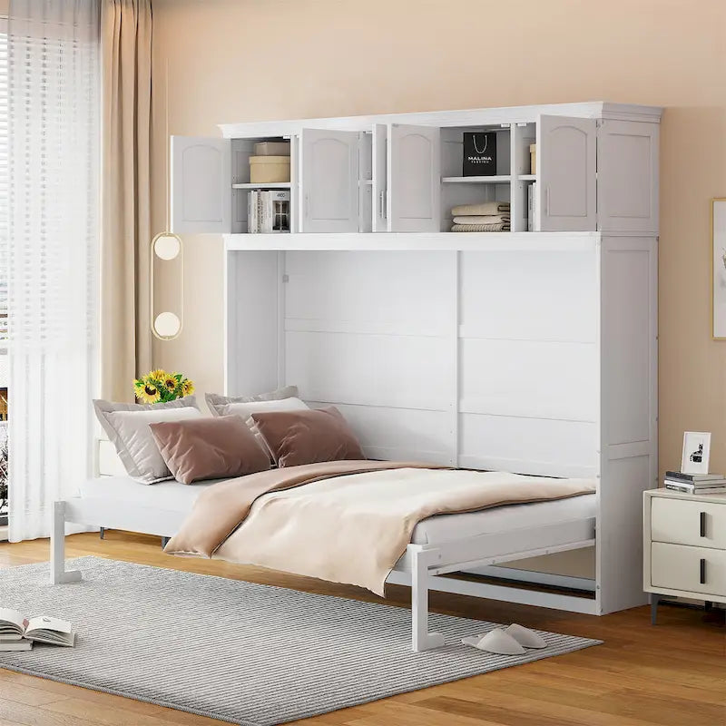 Lit escamotable mural avec armoire de rangement Options Blanc Gris