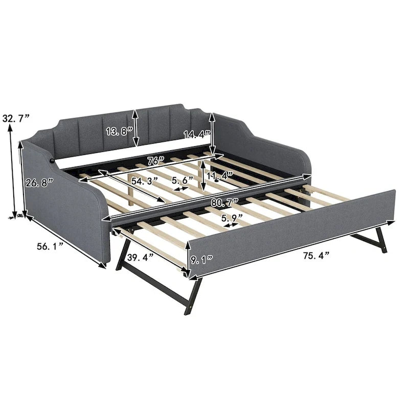 Lit de repos gris rembourré avec lit gigogne coulissant et port de chargement USB