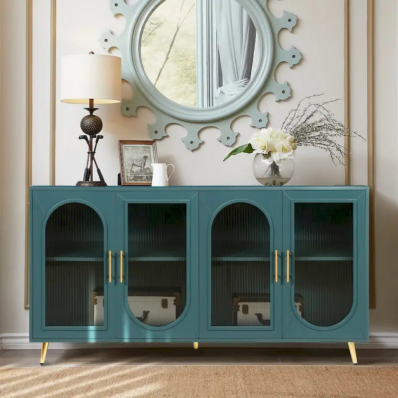 Navy Blue Storage Sideboard with Frosted Glass Doors and Adjustable Shelves