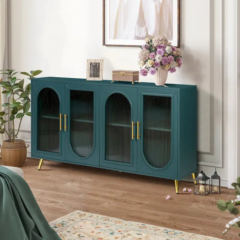 Navy Blue Storage Sideboard with Frosted Glass Doors and Adjustable Shelves