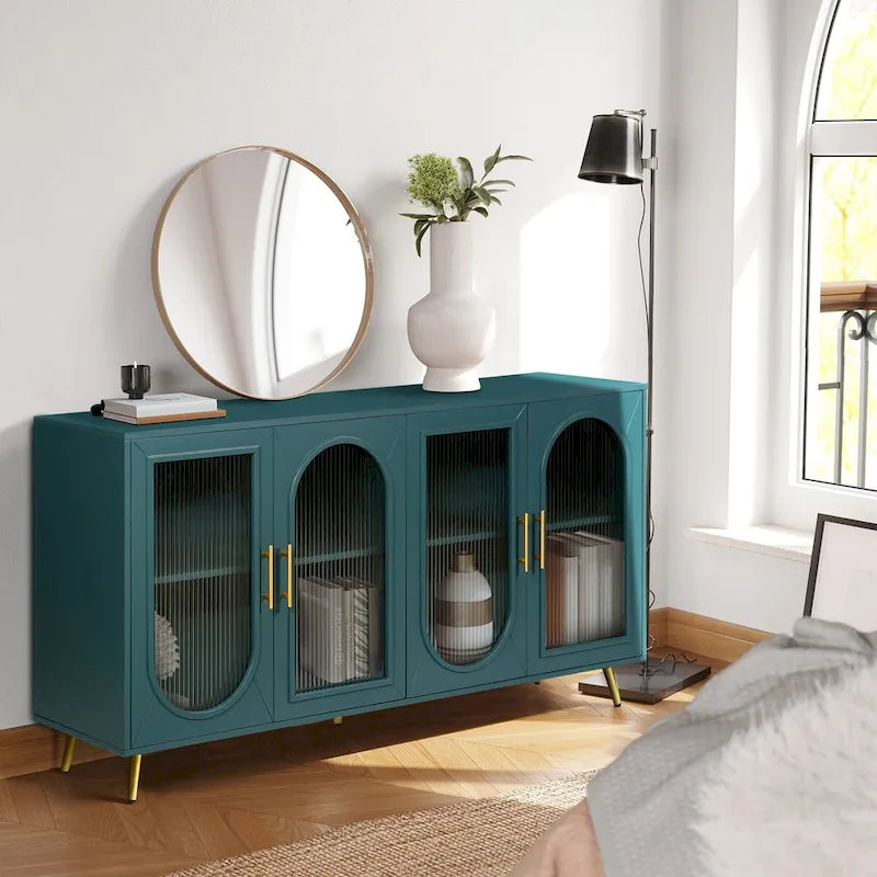 Navy Blue Storage Sideboard with Frosted Glass Doors and Adjustable Shelves