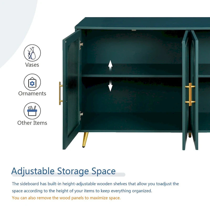 Navy Blue Storage Sideboard with Frosted Glass Doors and Adjustable Shelves