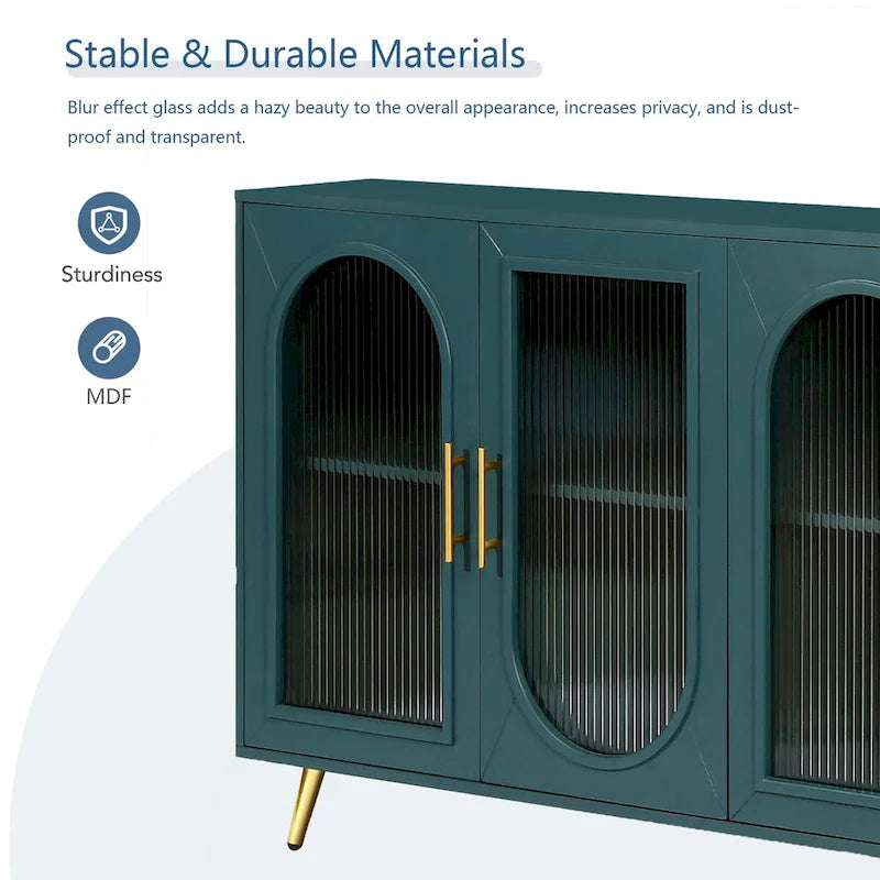Navy Blue Storage Sideboard with Frosted Glass Doors and Adjustable Shelves
