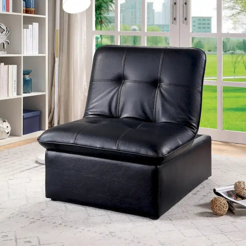 Contemporary Faux Leather Tufted Adjustable Accent Chair Black White Grey