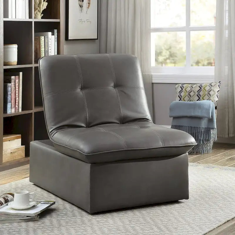 Contemporary Faux Leather Tufted Adjustable Accent Chair Black White Grey