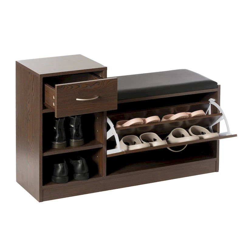Banc de rangement à chaussures pour entrée avec coussin et étagère escamotable