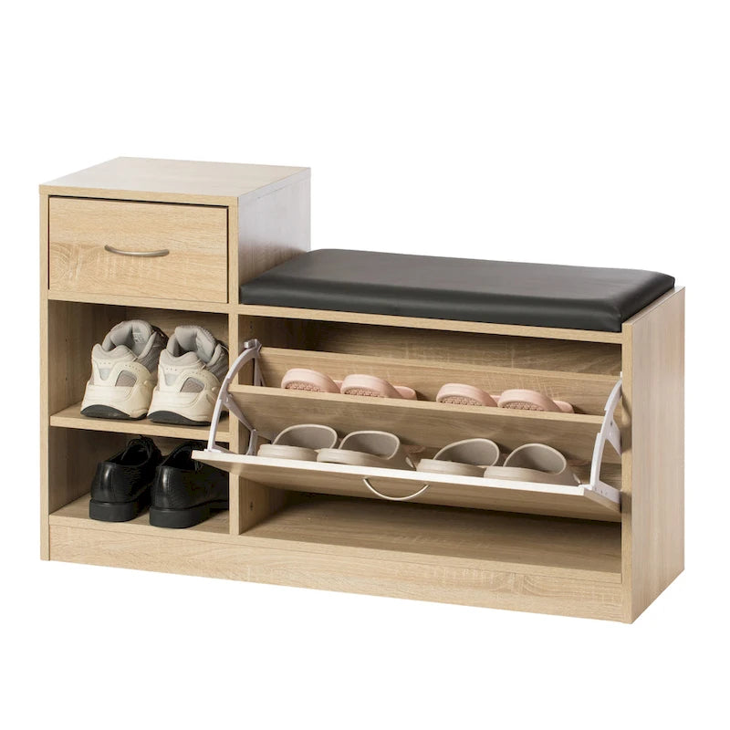 Banc de rangement à chaussures pour entrée avec coussin et étagère escamotable