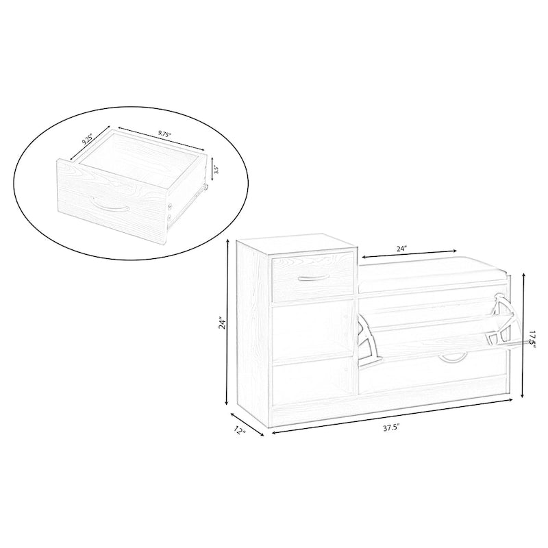 Banc de rangement à chaussures pour entrée avec coussin et étagère escamotable
