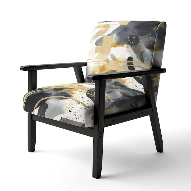 Fauteuil d'appoint rembourré à imprimé abstrait pastel or noir style moderne