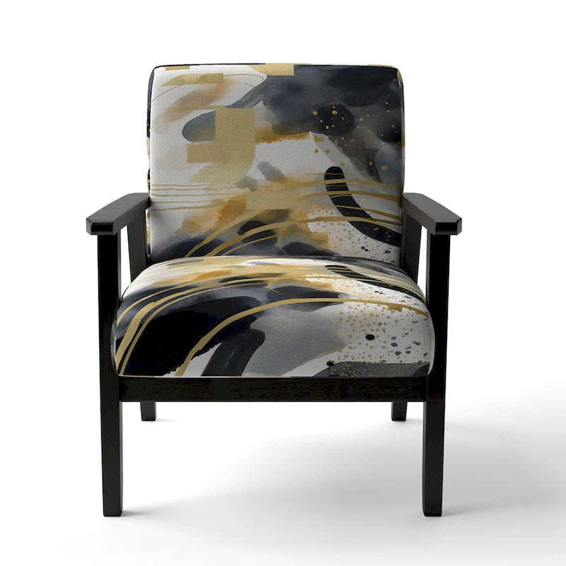 Fauteuil d'appoint rembourré à imprimé abstrait pastel or noir style moderne