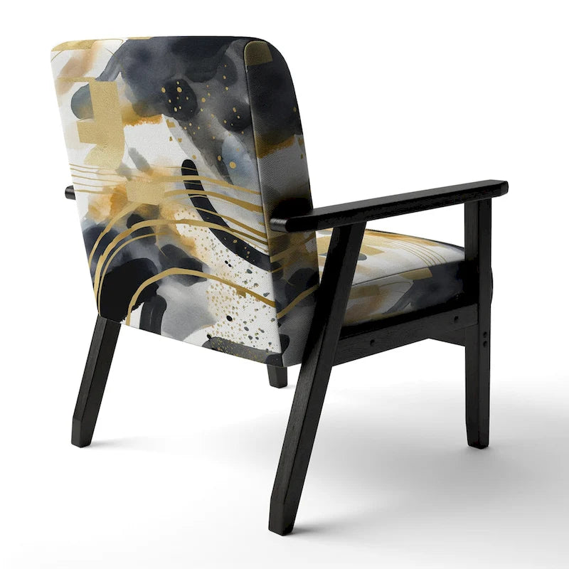 Fauteuil d'appoint rembourré à imprimé abstrait pastel or noir style moderne