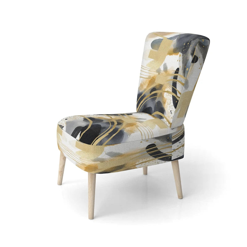 Fauteuil d'appoint rembourré à imprimé abstrait pastel or noir style moderne